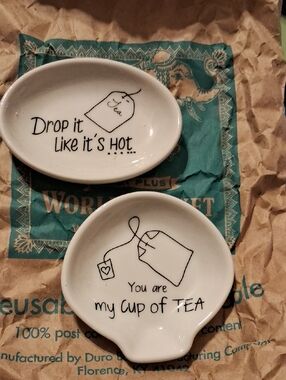 Cost Plus World Market White Ceramic Tea Spoon Rest Pair